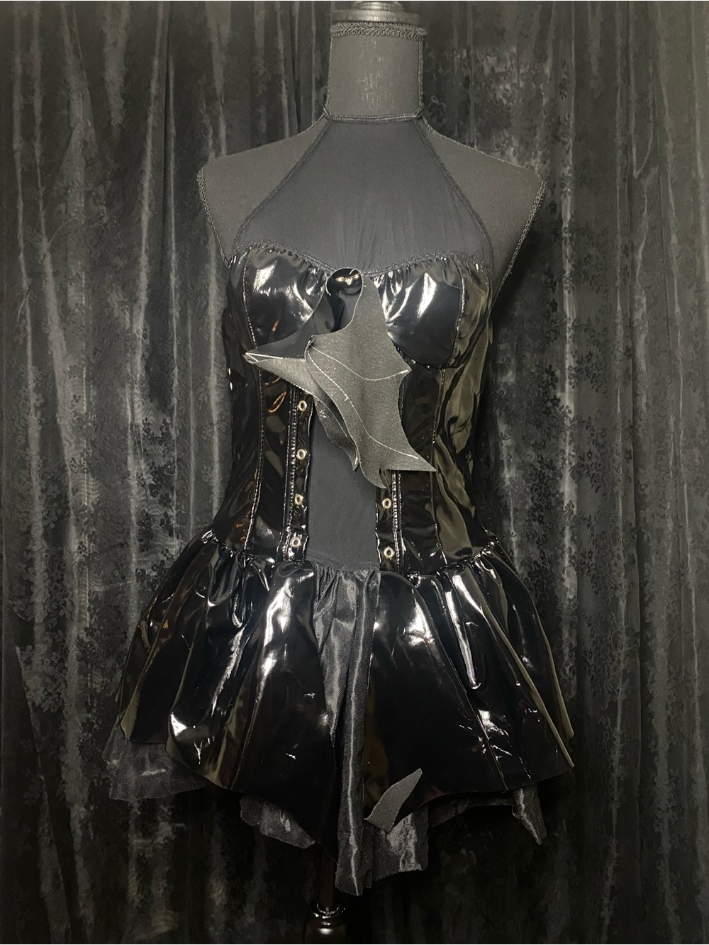 Goth Emo Grunge Punk Bat Faux Leather Latex Lingerie Dress
